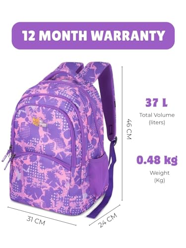 Image of PIXIE 37L School Backpack - Pink Grey Camouflage | For Kids & Students (Boys & Girls) (Purple)