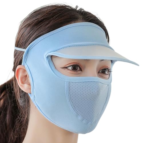 WOSIIKSLL 伸縮性と快適な吊り耳洗えるアイスシルクフェイスマスク快適で通気性のあるサイクリング日焼け防止帽子, 青