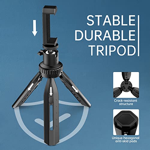 RealPlus Treppiede Smartphone, Cavalletto per Smartphone Stabilizzatore, Mini Tripod Fotocamera, 360° Rotabile, Retrattile, Super Stabile, Supporto Telefono Portatile Tavolo, per Video/Streaming Live