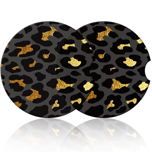 Portavasos para auto cerámico negro con diseño leopardo miniatura 1