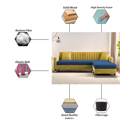 Image of Casaliving Garcia L Shape Sofa Set for Living Room Premium Fabric Sofa (4 Seater RHS, Blue Yellow)