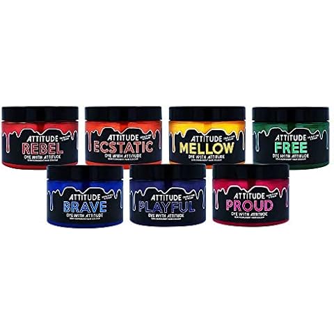 Attitude Hair Dye Semi permanent hairdye OVER THE RAINBOW Combo Set Combi set of 7 pots hair dye Multicolours Cover