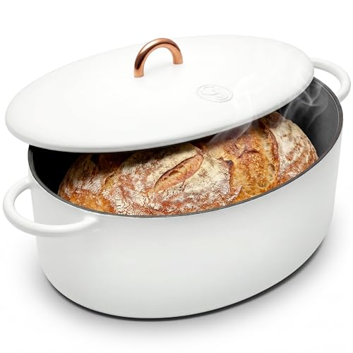 Image of Great Jones 6.75 Quart Enameled Cast Iron Dutch Oven Pot w /Lid (Salt)
