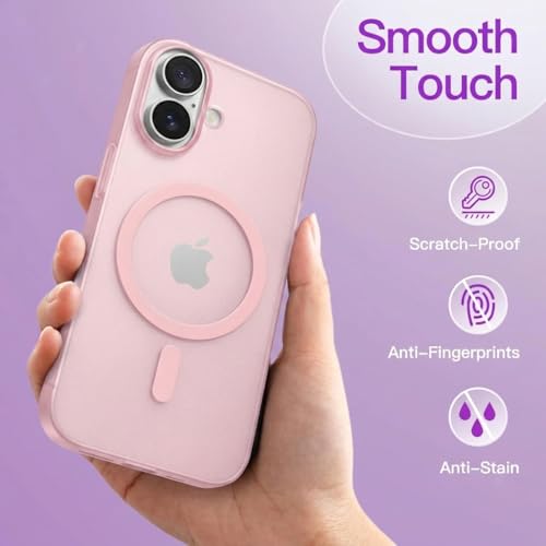 Image of DIZORO Matte Case for iPhone 17 Compatible with MagSafe, Camera Lens Full Protection, Shockproof Translucent Frosted TPU Soft Phone Cover, Anti-Fingerprint (Pink)