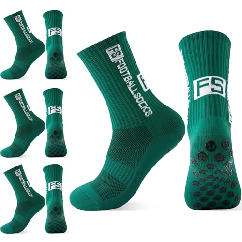 HCQC 3 Paare Sport Socken Anti-Rutsch | Für Fußball, Basketball, Laufen | Bequeme & Rutschfeste Socken für Herren Damen (39-46) (Grün)