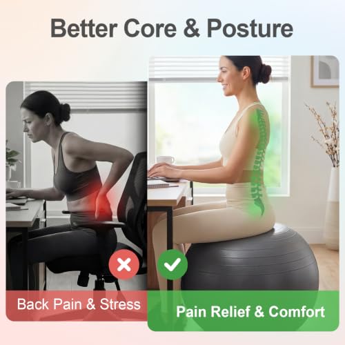 Image of Anti Burst Large Exercise Ball for Yoga Non Slip Pilates Ball with Pump 550 lbs Capacity for Pregnancy, Fitness Size L 23 to 26 inches, About 58 to 65cm