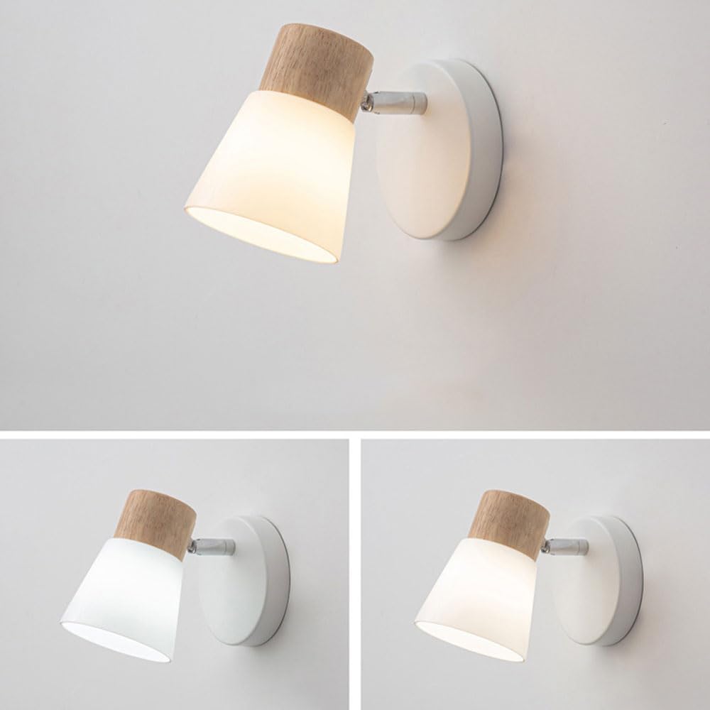 Nordic Wall Lamp White Log Wood Wall Lights Classic Simple Spotlight E27 Socket Wall Sconce Bedroom Down Light Modern Wall Lights for Kitchen Bdeside Living Room Indoor Glass Wall Sconce