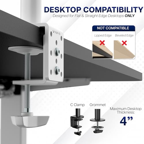 Image of VIVO Extra Tall Single Monitor Desk Mount Stand with 39 inch Pole, Features Full Adjustability - Tilt and Articulation, Holds 13 to 32 inch Screens up to 10kg with VESA Mounting, White, STAND-V011W