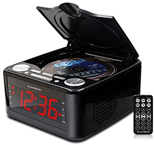 Budzik z odtwarzaczem CD z radiem FM/AM, odtwarzanie muzyki przez USB, podwójne głośniki, wyświetlacz LCD, regulowana jasność, do domu i biura