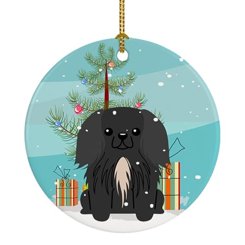 Caroline's Treasures Merry Christmas Tree Pekingese Black Ceramic Ornament Christmas Tree Hanging Decorations for Home Christmas Holiday, Party, Gift, 3 in, Multicolor