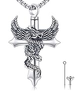 Urnen Anhänger für Asche Kreuz Drachen Schwert Anhänger Einägeln Schmuck für Ashes Drachen Kette ...
