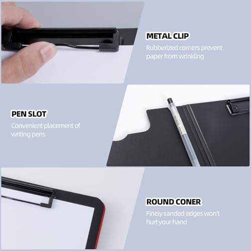 Image of FRETONBA Clipboard Folder, 2 Pcs A4 Foldable Red | Low Profile Horizontal & Vertical Double Metal Clips, 360 Degree Foldable, A4 Size with Pen Holder for Office & School