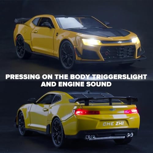 Image of MANAKI ENTERPRISE 1:24 Bumblebee Chevrolet Diecast Metal Pull Back Car with 6 Openable Doors with Sound and Light Toy Decoration car Best Gift Toys for Kids 【Colors as Per Stock】