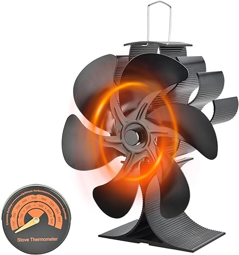 UEsvathr Ventilador para estufa de leña, ventilador de carbón de 6 aspas, eficiente y silencioso, apto para estufas de leña, chimeneas y chimeneas