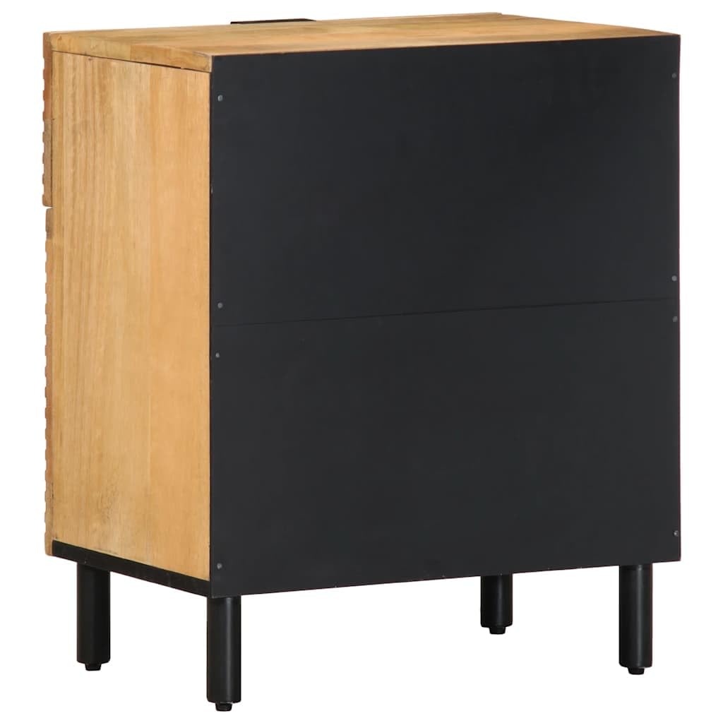 Eleganter Nachttisch aus massivem Mangoholz mit reichlich Stauraum, robuster Beistelltisch für Schlafzimmer und Wohnzimmer, individuelle Holzmaserung, stabile Holzbeine