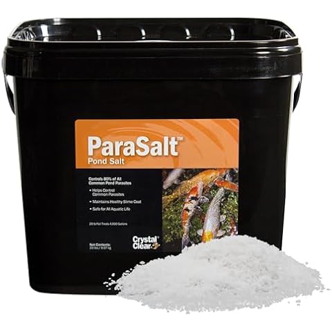 CrystalClear ParaSalt Outdoor Pond & Water Garden Rock Salt Crystals, Anti Fish Parasite, Beneficial Stress Reducing & Slime Coat Treatment, Natural Aquatic Additive, Koi, Plants & Pet Safe, 20 lbs Cover