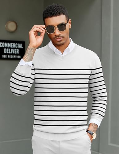 Image of COOFANDY Mens Casual V Neck Sweater Knit Slim Fit Long Sleeve Pullover Top