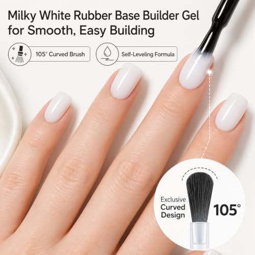Image of AZUREBEAUTY 18ml Rubber Base Builder Gel Polish for Nails, Milky White Rubber Base Coat, Self-Leveling Apex Building Nail Strengthener, Long Lasting Soak Off UV LED for Thin Weak Brittle Nails
