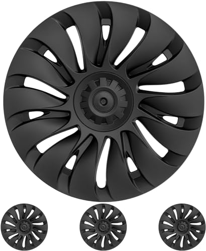 Klutchtech Model Y Hubcaps - 19 Inch Gemini Wheel Covers 19'' Hurricane Wheel Hub Caps - Left-Right Aero Symmetry Design Kit Fit Model Y Accessories 2021-2023 (Matte Black - 4 Pack)