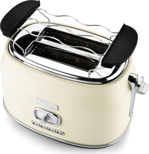 Image of Westinghouse 2 Slice 800 Watts Retro Toaster | Removable Bun Attachment, 6 Browning Levels, Bread Centring, Defrosting, Warming & Stop Function, Extendable Crumb Tray | White | WKTTB857WH