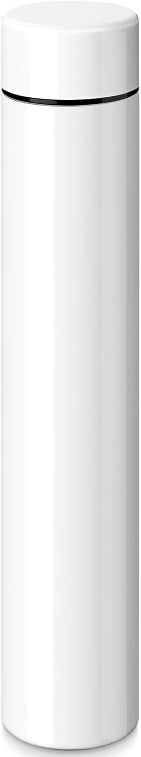Vesici 1 Pack Slim Water Bottle 8.8 oz Small Stainless Steel Purse Compact Insulated Water Bottles Camping Travel Backpack Pocket Flask for Car Cold Coffee Tea (White)