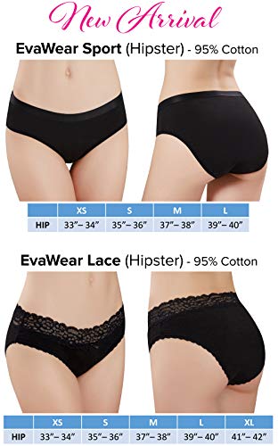 EvaWear Menstrual Period Panty, Tampon Alternative, Absorbent, Hypoallergenic, Black, Hipster, L