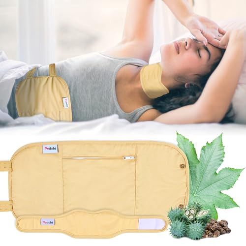 Image of Castor Oil Pack Wrap for Neck, Castor Oil Compress for Liver Detox, Insomnia, Constipation, Yellow