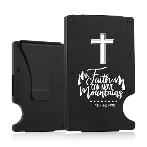 Image of THTCSQ Christian Gifts Minimalist Personalized Engraved Metal Wallet,Slim Wallet for Men,Birthday Gifts Graduation Gifts Christmas Gift Bible Verse Faith Religious Christian Gifts (MATTHEW 17:20)