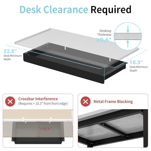 Image of Under Desk Drawer,20.1 inch Carbon Steel Slide-Out Under Table Storage Organizer With Full Extension Ball-Bearing Slides,Undermount Drawer For Standing Desk & Home Office,Black