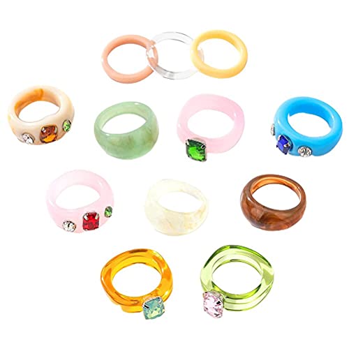 VOUNEDA Anillos de resina de acrílico vintage gruesos anillos de dedo, anillos gruesos de acrílico vintage, 12 anillos de resina irregulares vintage para mujeres, anillos de dedo coloridos Cover