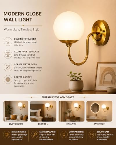Image of Homesake Antique Brass Wall Sconce with White Pleated Fabric Shade, Vintage E27 Wall Light Fixture, Industrial Gold Wall Lamp for Bedroom, Living Room, Bathroom, Hallway & Home Decor