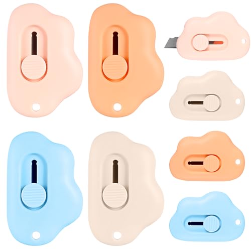 8 PC Mini Cortador, Cuchilla Retráctil, Abrecartas, Abridor de Paquetes, Cortador de Cajas Portátil, Cuchilla Multiusos para Papel, Cartón, Sobres y Embalajes (4 Colores)