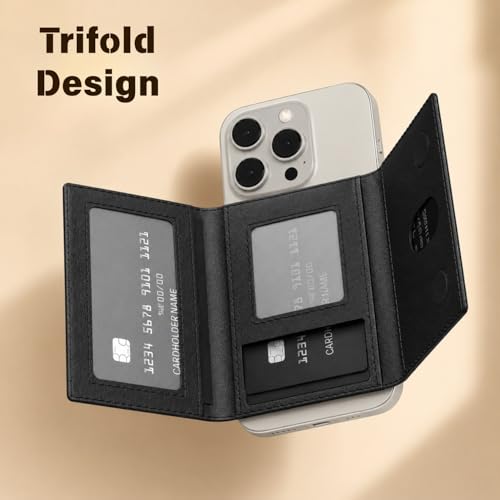 Image of Magnetic Wallet, Tri Fold Magnetic Card Holder with Premium PU Leather, Slim Foldable Phone Wallet for iPhone Android Travel and Daily Carry