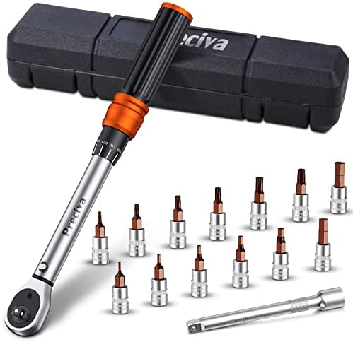 Preciva Torque Wrench Set, 1/4'' Drive 5-25Nm Click Bicycle Torque Wrench Set, Cycling Bike Maintenance Socket Tool Set for Road and Mountain Bike with Allen, Extension Bar and Storage Box