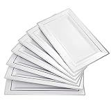 SUT 12 Pack White Plastic Serving Trays with Silver Rim, 13 X 8 inch Rectangle Food Tray, Disposable
