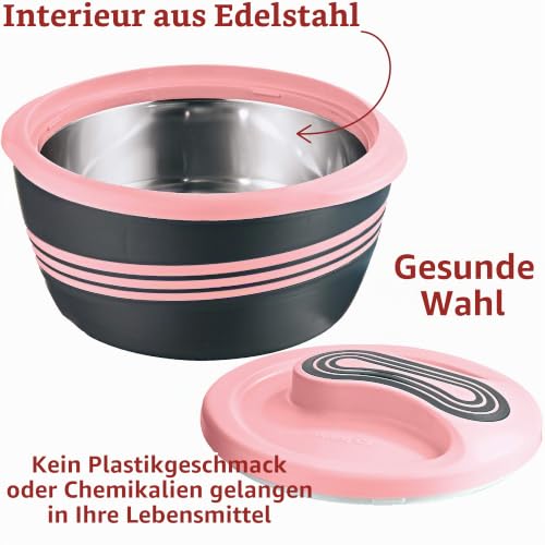 Foto von Pinnacle Thermoschüssel mit Deckel 3tlg. Set 2,5 l /1,4 l /0,95 l - Edelstahl - Warmhaltbehälter Essen, Salatschüssel - Thermoschüsseln für Heiße Speisen - Rosa