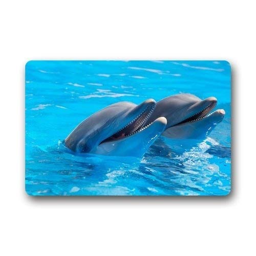 ZMvise Tapis en flanelle avec motif dauphin, poisson océan, antidérapant et lavable pour extérieur, salle de bain, cuisine, tapis 15,7 x 59,9 cm