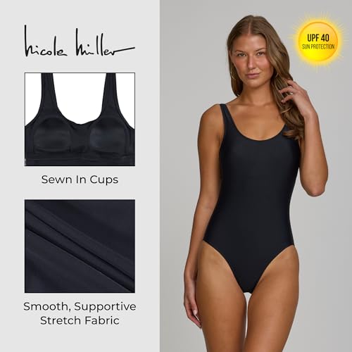 Nicole Miller One Piece Swimsuit Women - Scoop Back Ladies Bathing Suit, Retro Vintage Sexy 1 Piece Swim Suit Black - Thumbnail 4