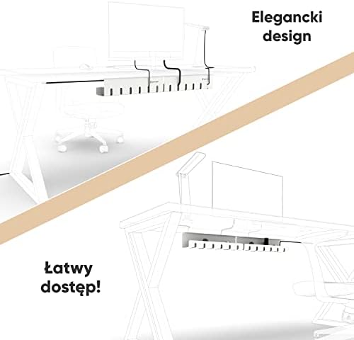 UNITURE® - [Zestaw 2 szt.] kanał kablowy na biurko do uporządkowania przewodów  uchwyt na kabel biurkowy z prostym montażem i ponadczasowym wzornictwem  2 x 40 cm