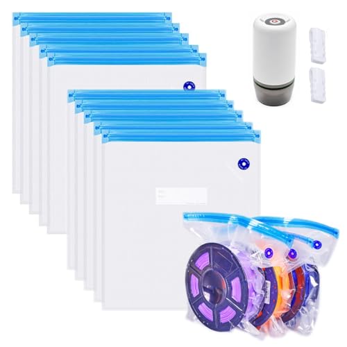 JZK Lot de 10 sacs de rangement pour filament d'imprimante 3D et une pompe à vide électrique sans fil, sacs à filament d'impression 3D, grand sac réutilisable sous vide, kit d'outils résistant à