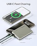 Kuulaa 10000mAh Magsafe Battery Pack 0.47IN Ultra Slim Magnetic Portable Charger Wireless Magsafe Power Bank Compatible with iPhone 15/14/13/12 Series
