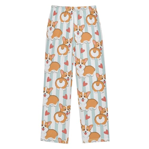 Boys' Pants Corgi Dogs Hearts Stripes Long Bottoms Jogger Pants Elastic Waist Trousers with Pockets S-XL