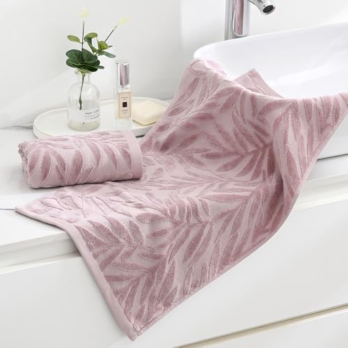 Sense Gnosis MJXC3 Jacquard Full Embossed Velvet Salix Leaves Pattern Hand Towel Set Of 2 Super Soft 100% Cotton Highly Absorbent Decorative Hand Towels thumb #6