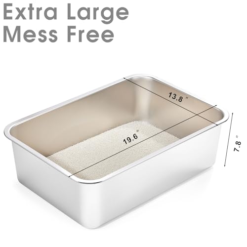 Yangbaga Stainless Steel Litter Box for Cat and Rabbit, Odor Control Litter Pan, Non Stick, Easy to Clean, Rust Proof, Large Size with High Sides and Non Slip Rubber Feets