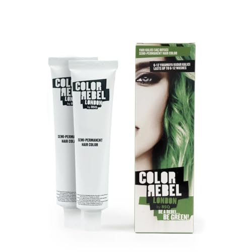 Color Rebel London, Semi-Permanente Haarfarbe Green, Vegan, Parabenfrei, Ohne Ammoniak, bis zu 12 Haarwäschen