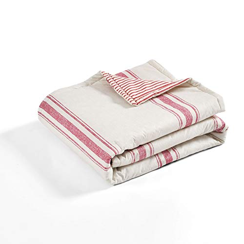 Image of Lush Decor Farmhouse Stripe Reversible Throw, Single, 50 inch W x 60 inch L, Red - Throw Blanket For Bed - Soft Blanket - Couch Throw - Rustic Farmhouse Decor