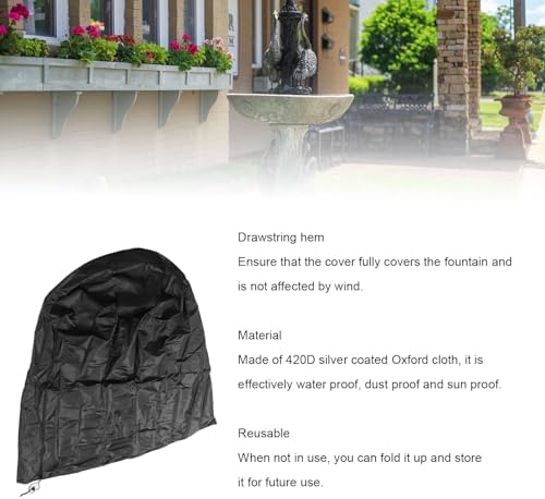 POCREATION Outdoor Fountain Cover, Heavy-Duty 420D Oxford Cloth, Waterproof with Drawstring, 96x107cm (36x42 Inch), Black, Pond Cover Garden Protection