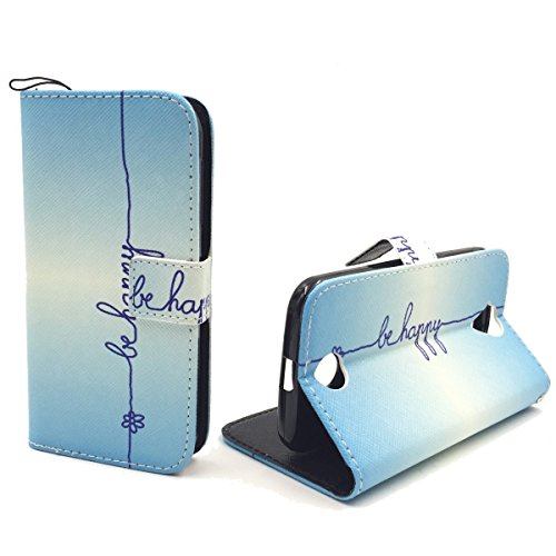 König Design Handyhülle Kompatibel mit Acer Liquid Z330 Handytasche Schutzhülle Tasche Flip Hülle mit Kreditkartenfächern - Be Happy Blau