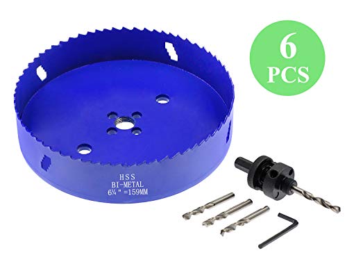 Image of 6-1 /4 Inch Hole Saw with Arbor, 1.2 Inch Cutting Depth | Heavy Duty, HSS Bi-Metal, For Wood Cornhole Boards Plastic Drywall & Thin Metal, Smoothly Cutting