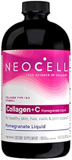 NeoCell Collagen Peptides + Vitamin C Liquid, 4g Collagen Per Serving, Gluten Free, Types 1 & 3, Promotes Healthy Skin, Hair, Nails & Joint Support, Pomegranate, 16 Oz